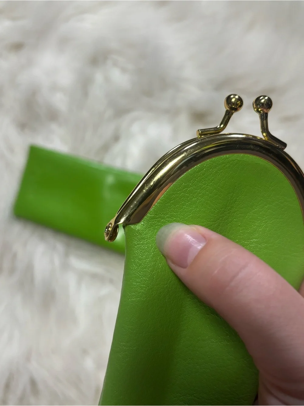 2 Kate Spade Bright Lime Green Leather Kiss-Lock Eyewear Case with Gold Hardware
